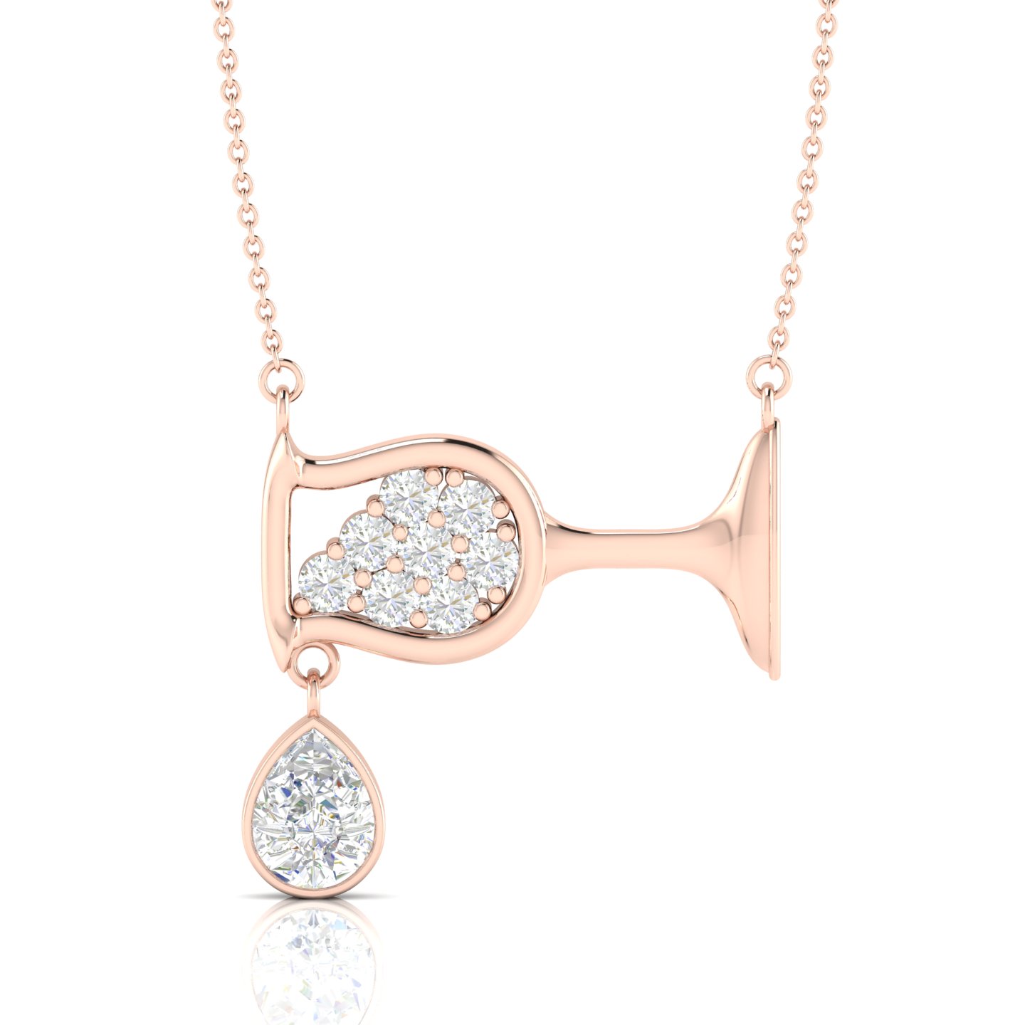 Pear-Cut Diamond Rose Gold Filled Wine Glass Pendant