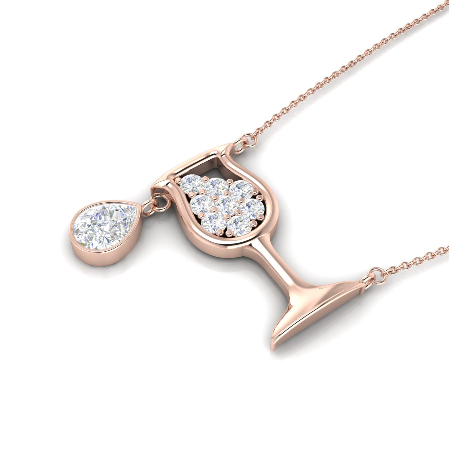 Pear-Cut Diamond Rose Gold Filled Wine Glass Pendant