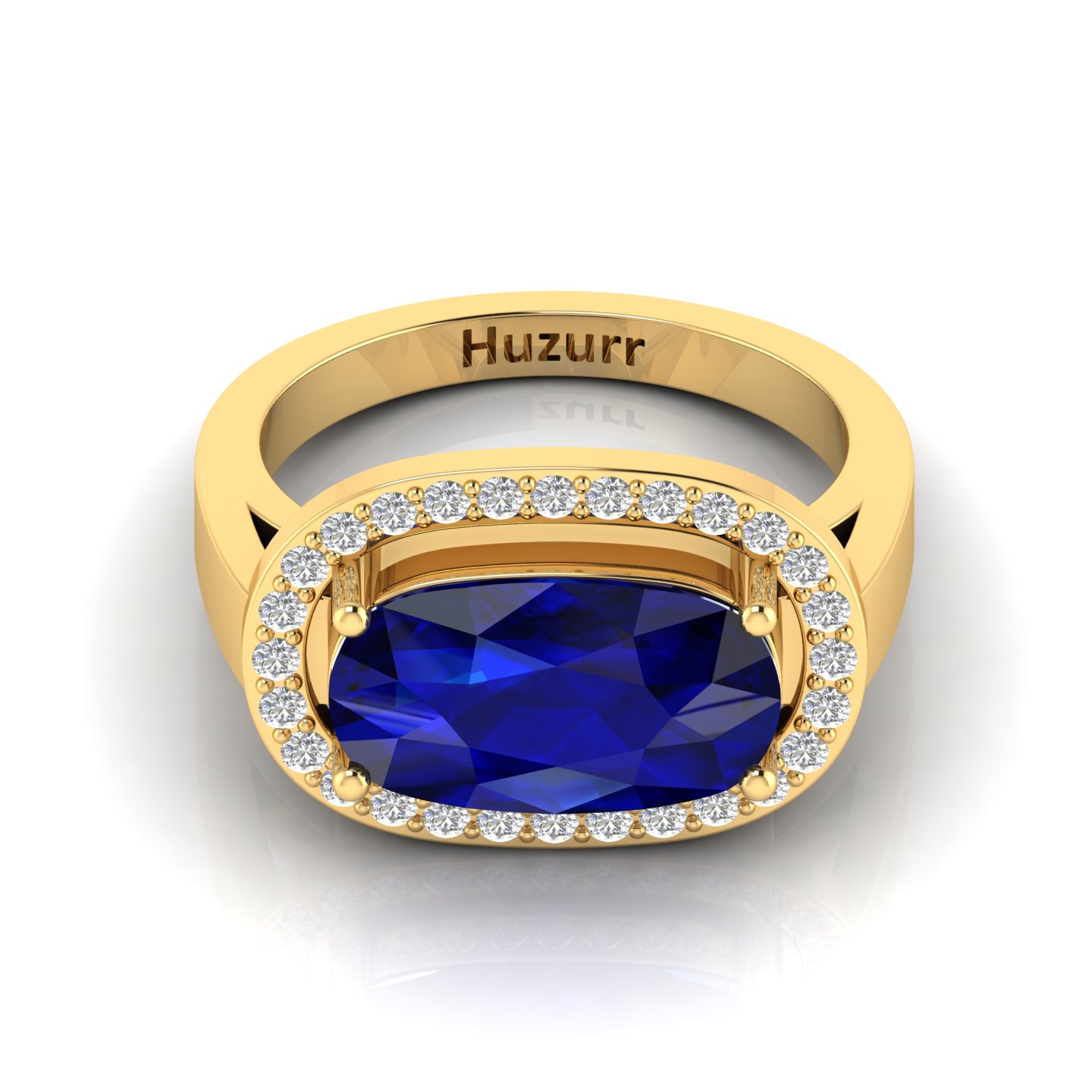 Cushion Cut Blue Sapphire Gold Plated Diamond Ring