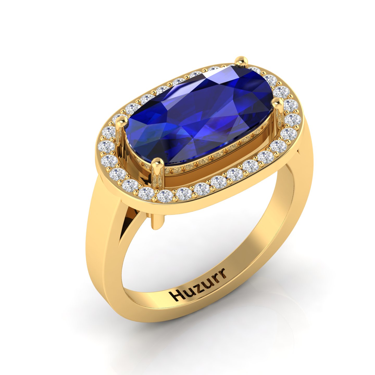 Cushion Cut Blue Sapphire Gold Plated Diamond Ring