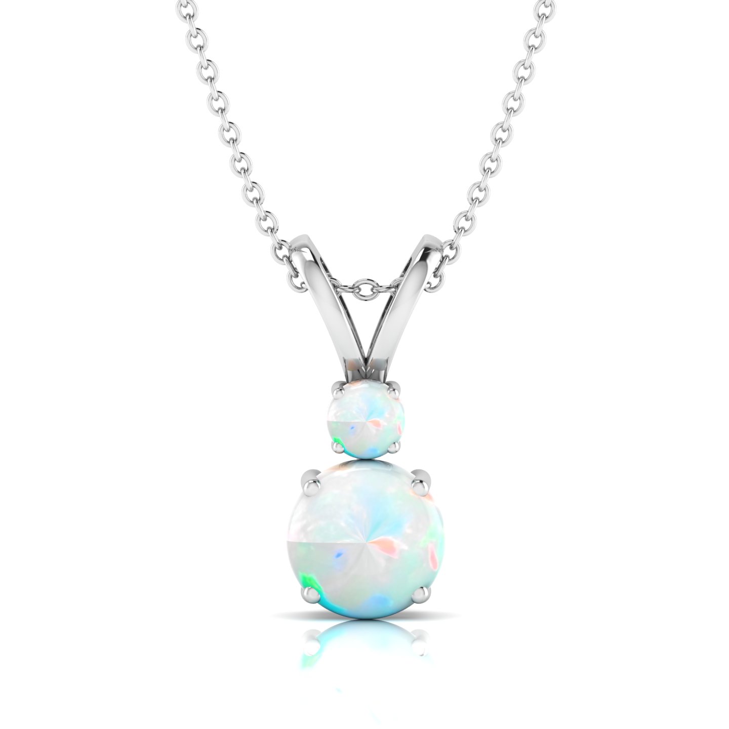 Round Opal Silver Solitaire V-Bale Necklace