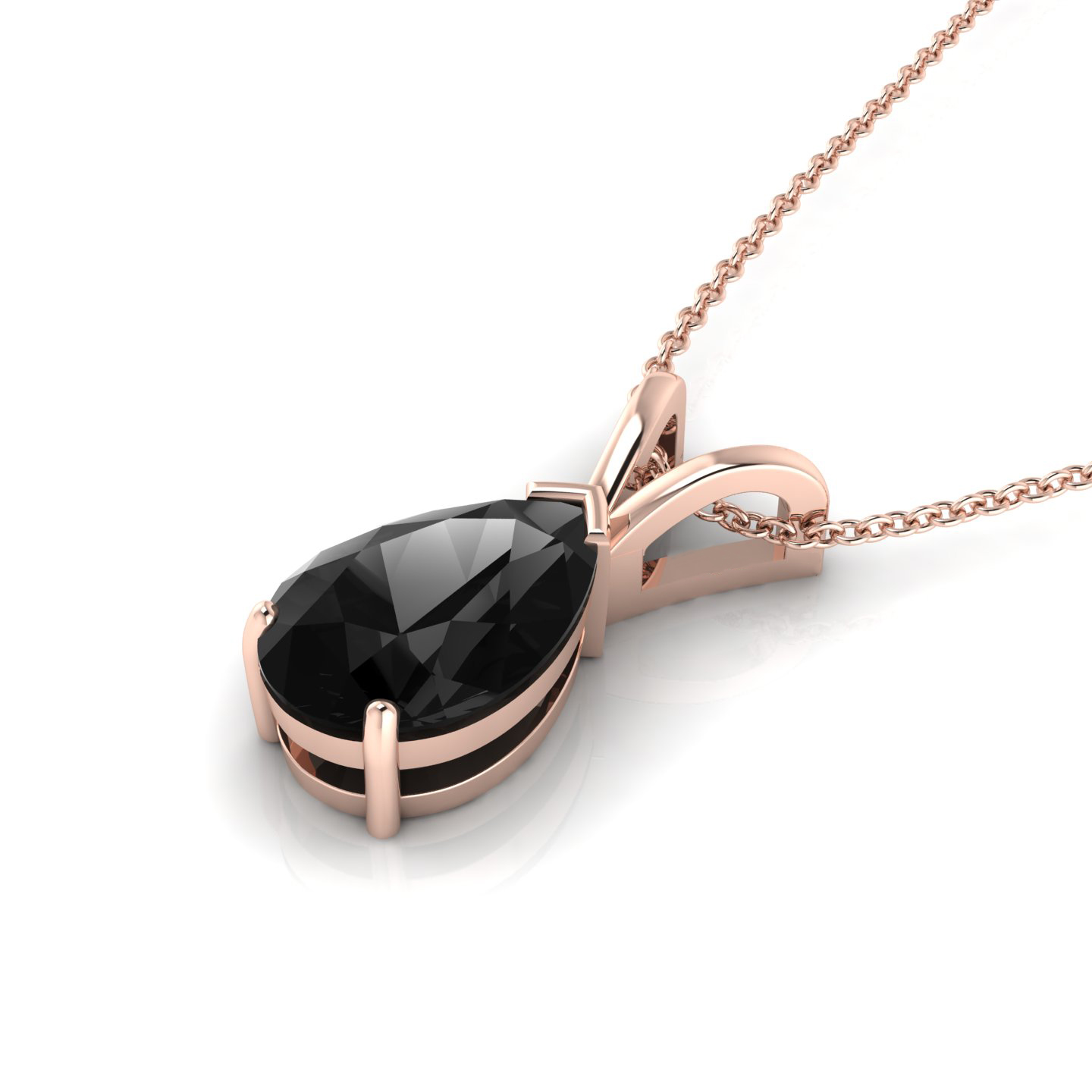 Pear Shape Black Diamond Rose Gold Filled Pendant Necklace