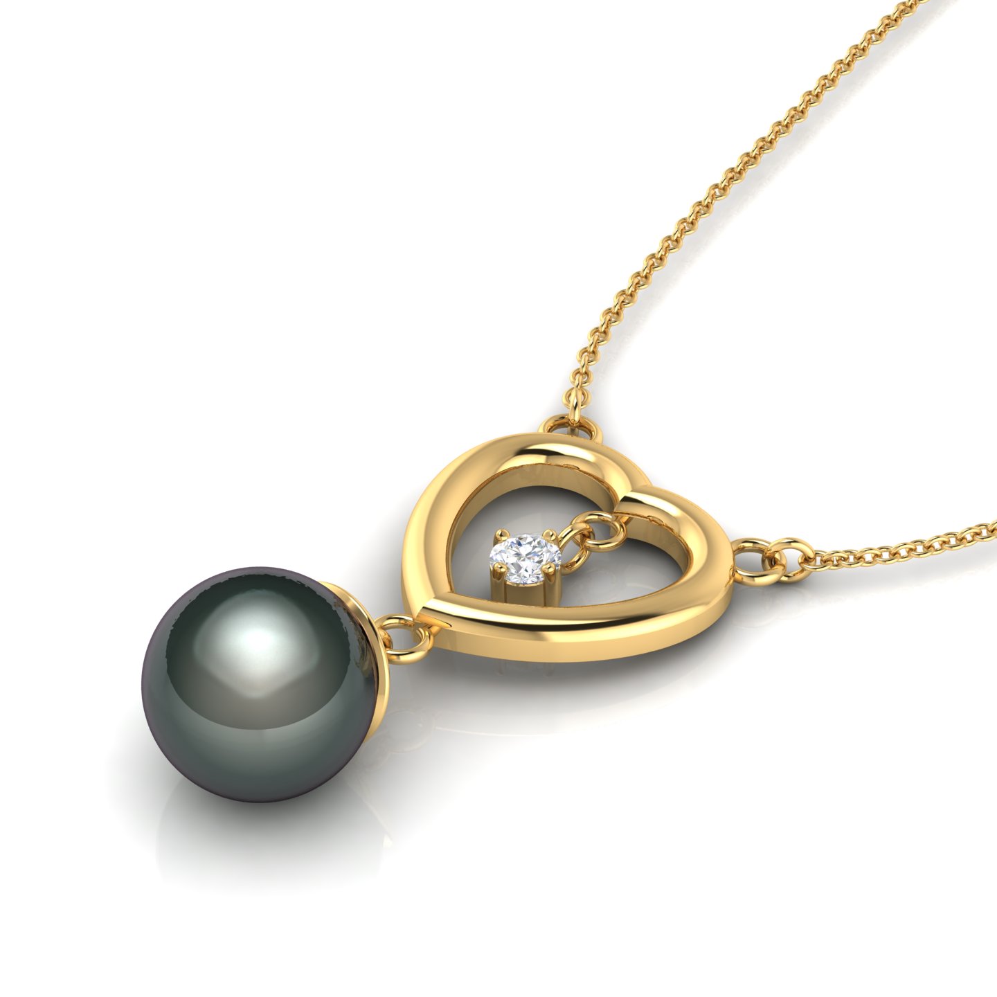 Tahitian Pearl And Diamond Gold Filled Heart Pendant