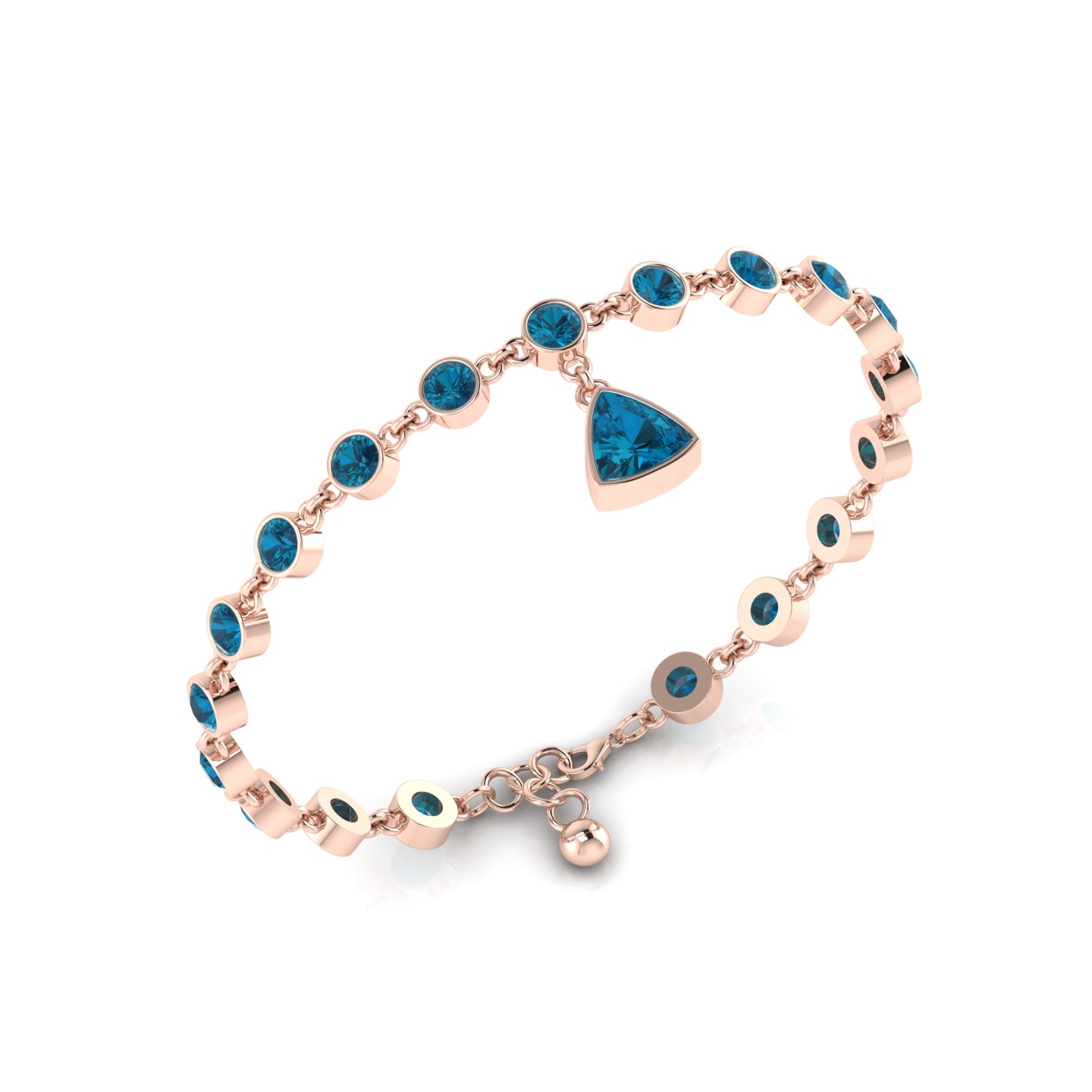Tennis London Blue Topaz Charm Rose Gold Filled Bracelet