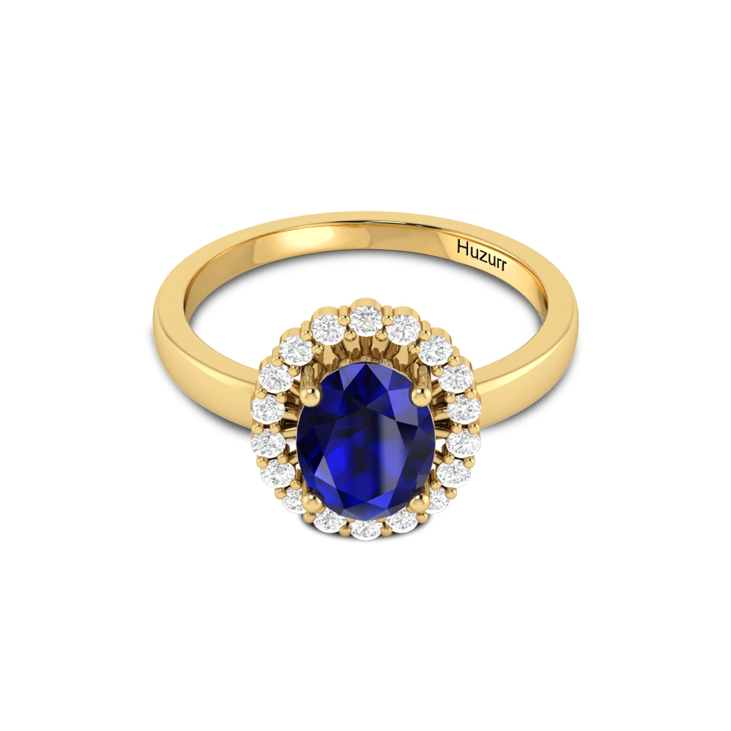 Sparkling Oval Blue Sapphire Gold Plated Halo Ring