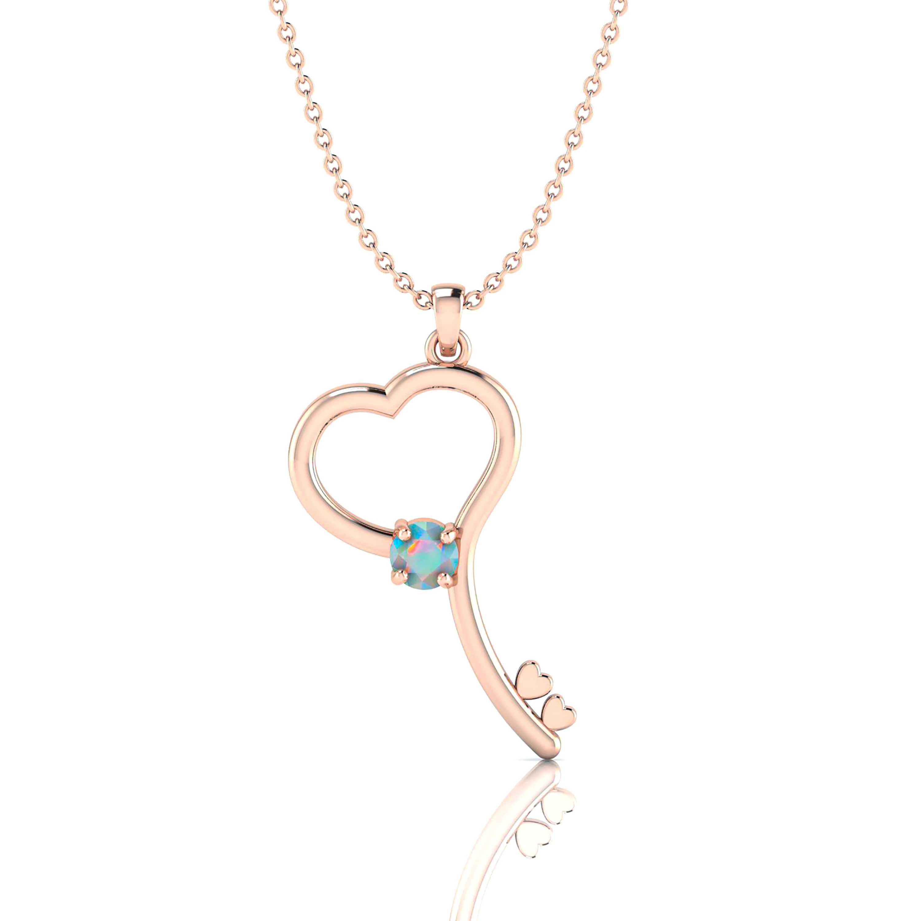 Rose Gold Plated White Opal Heart Key Style Pendant