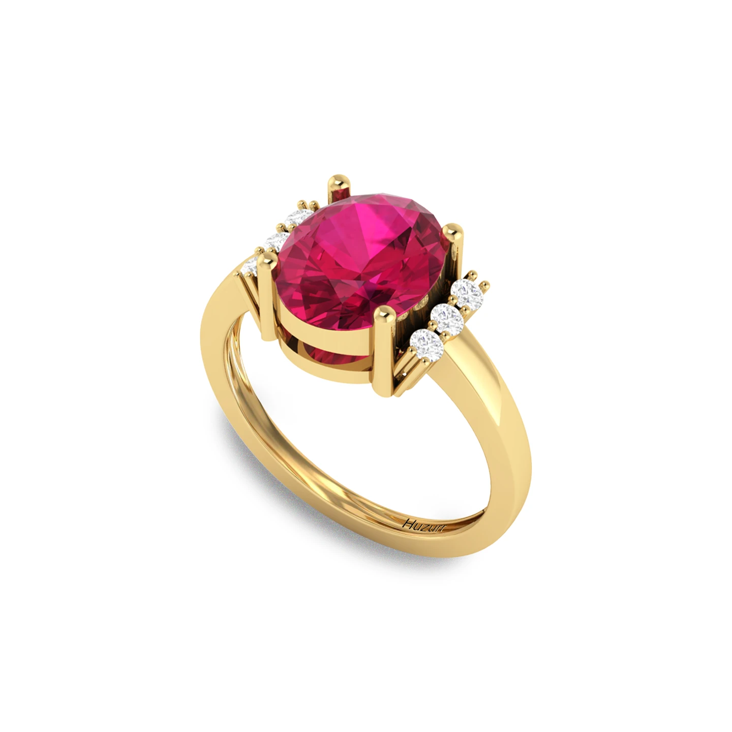 Elevated Ruby Oval Diamond Gold Plated Ring