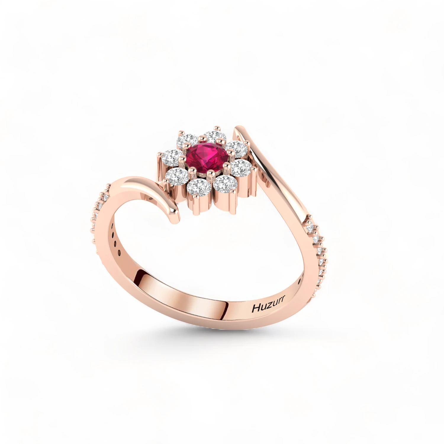 Ruby Rose Gold Plated Diamond Sun Flower Ring