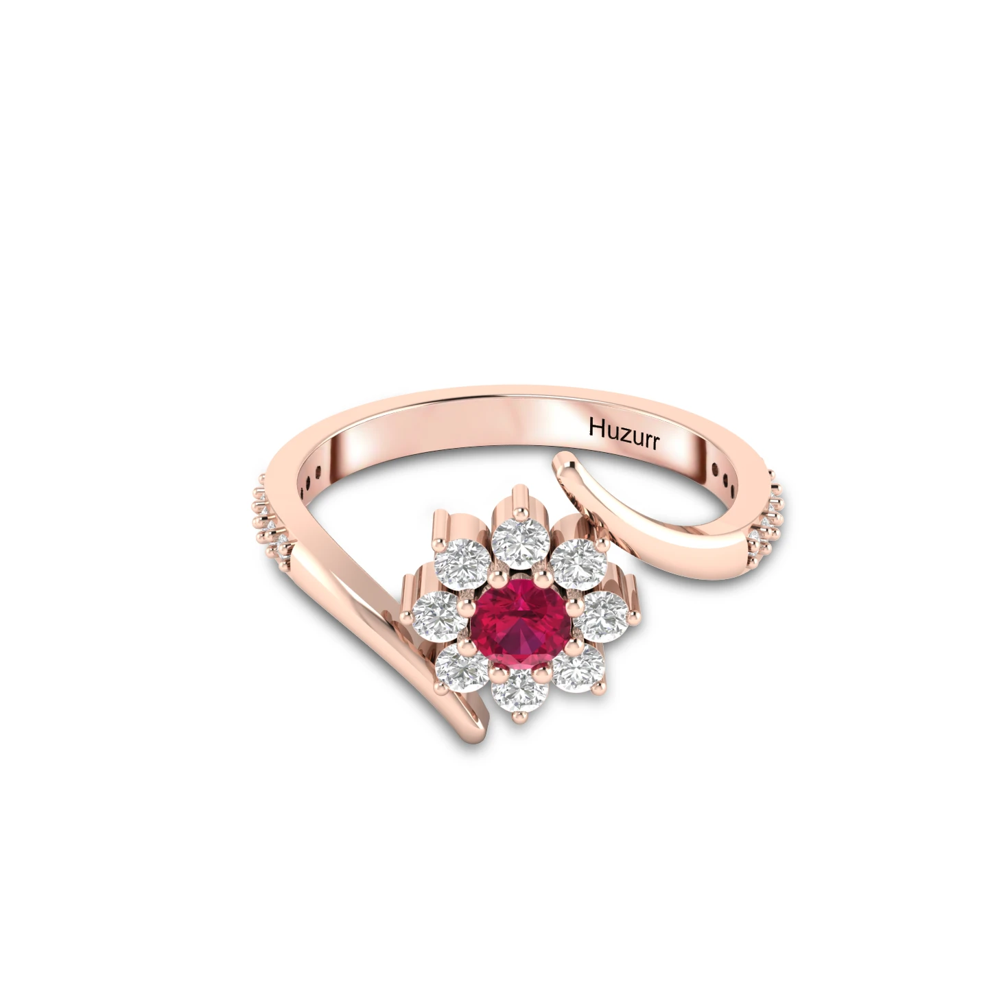Ruby Rose Gold Plated Diamond Sun Flower Ring