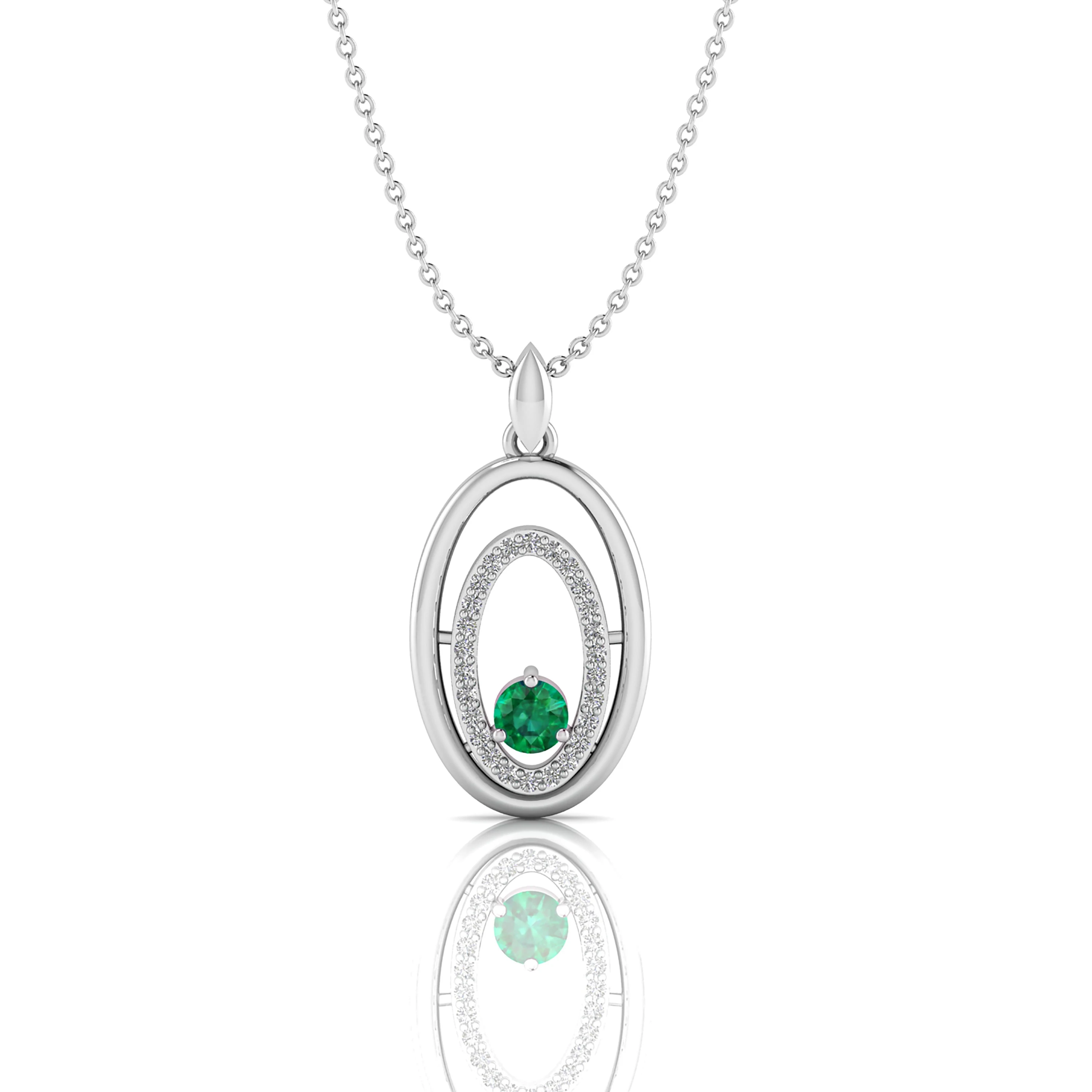 Emerald Fashion Double Halo Oval Silver Pendant