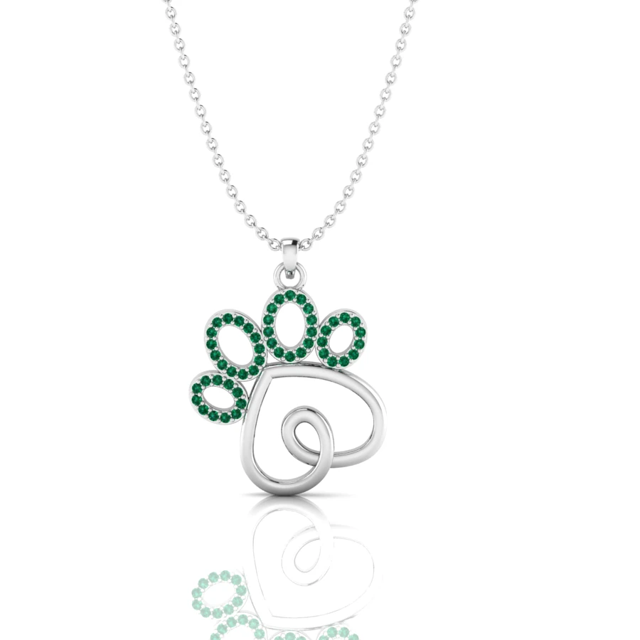 Emerald Paw Charm Silver Pendant