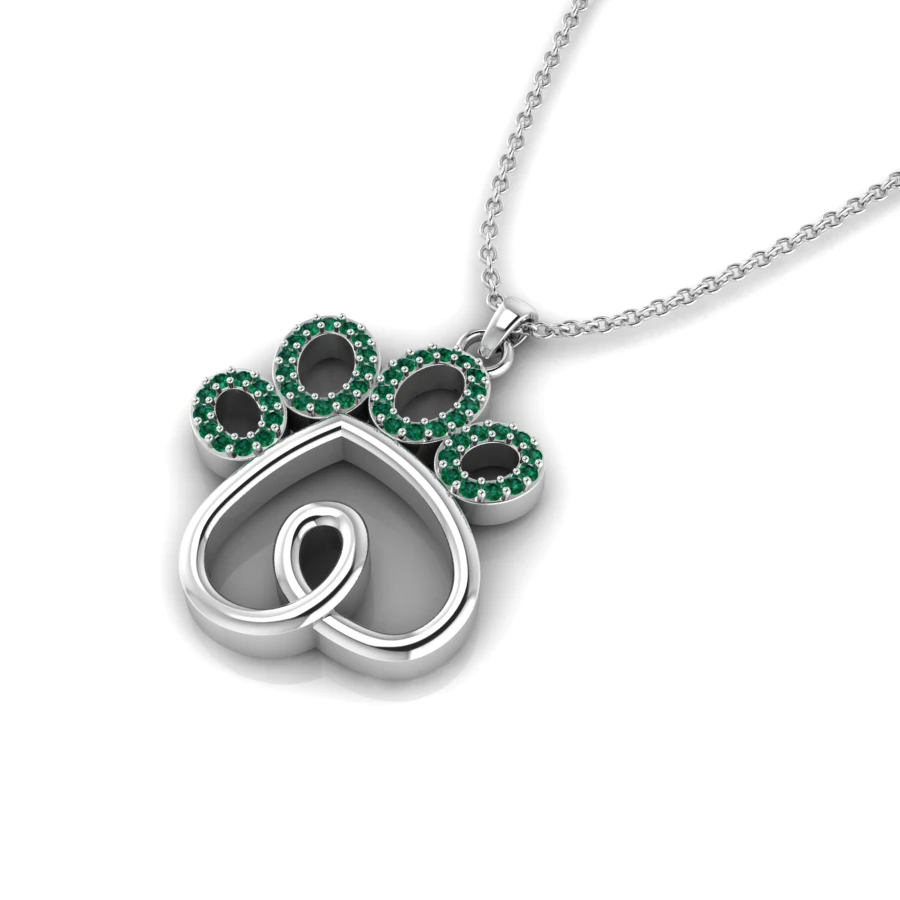Emerald Paw Charm Silver Pendant