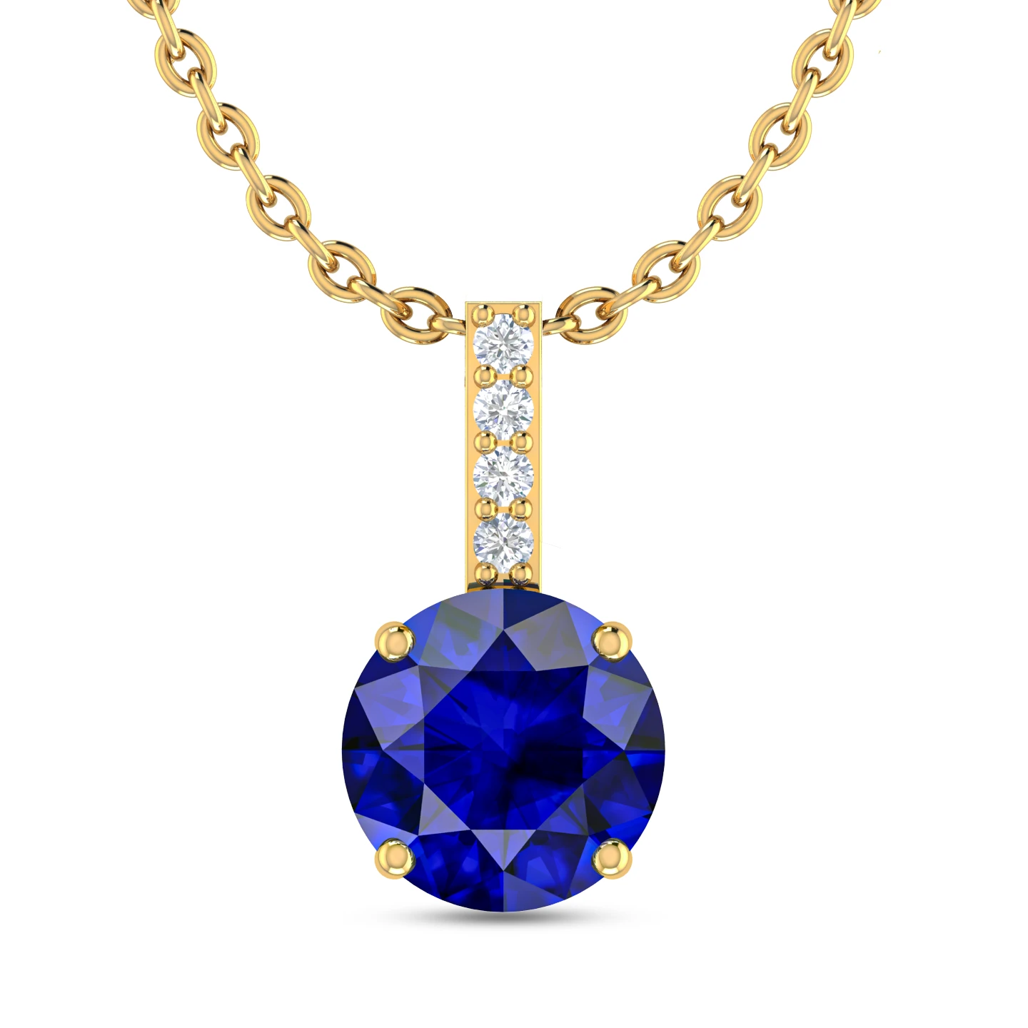 Round Blue Sapphire Solitaire Gold Plated Necklace
