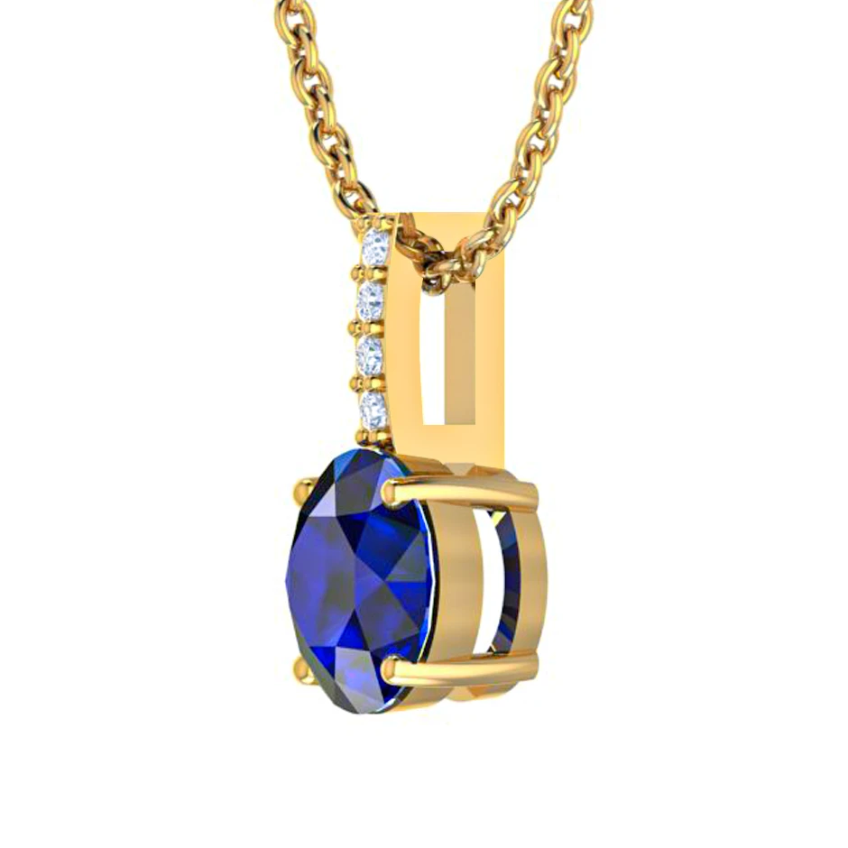 Round Blue Sapphire Solitaire Gold Plated Necklace