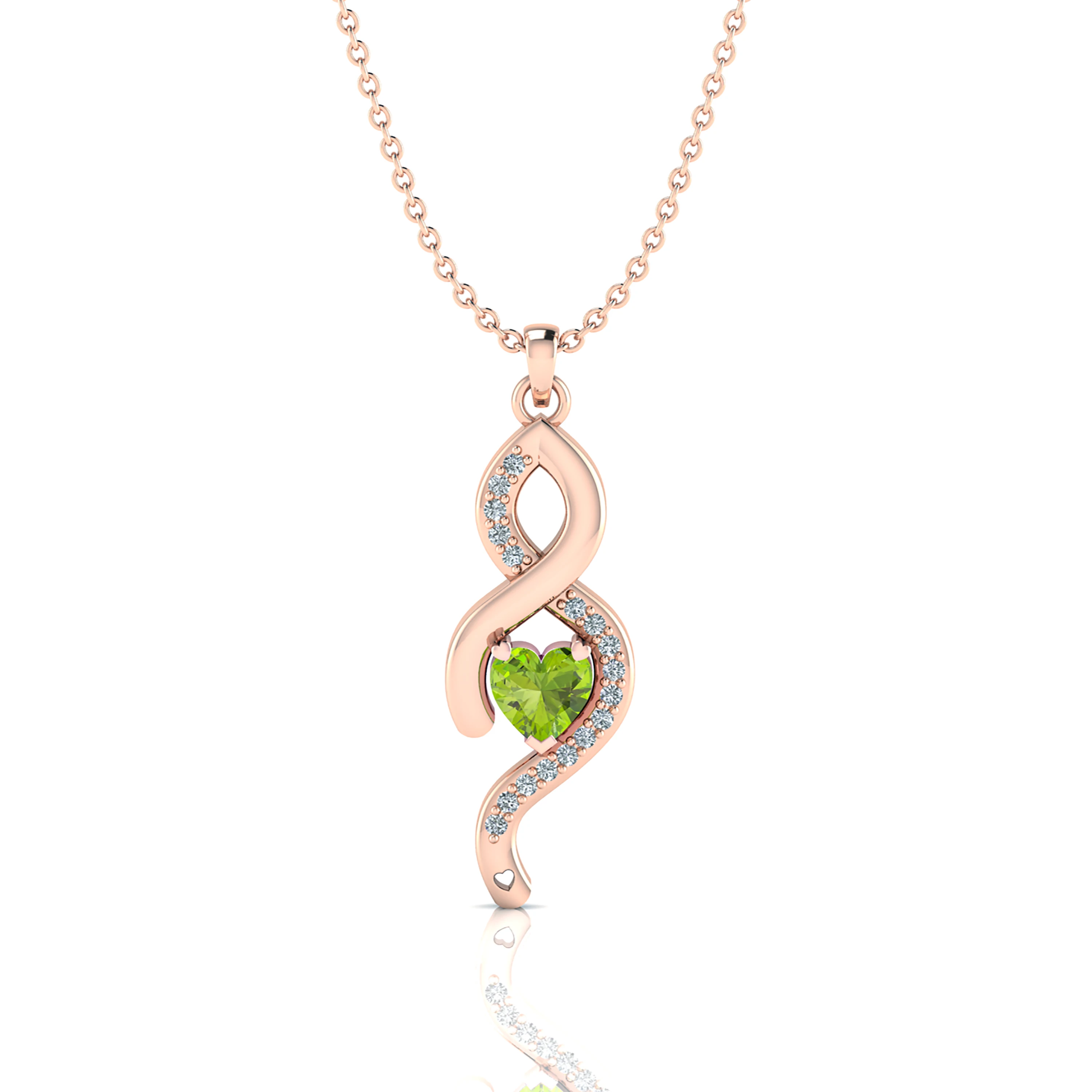 Rose Gold Plated Heart-Cut Peridot Cursive S-Style Designer Drop Pendant