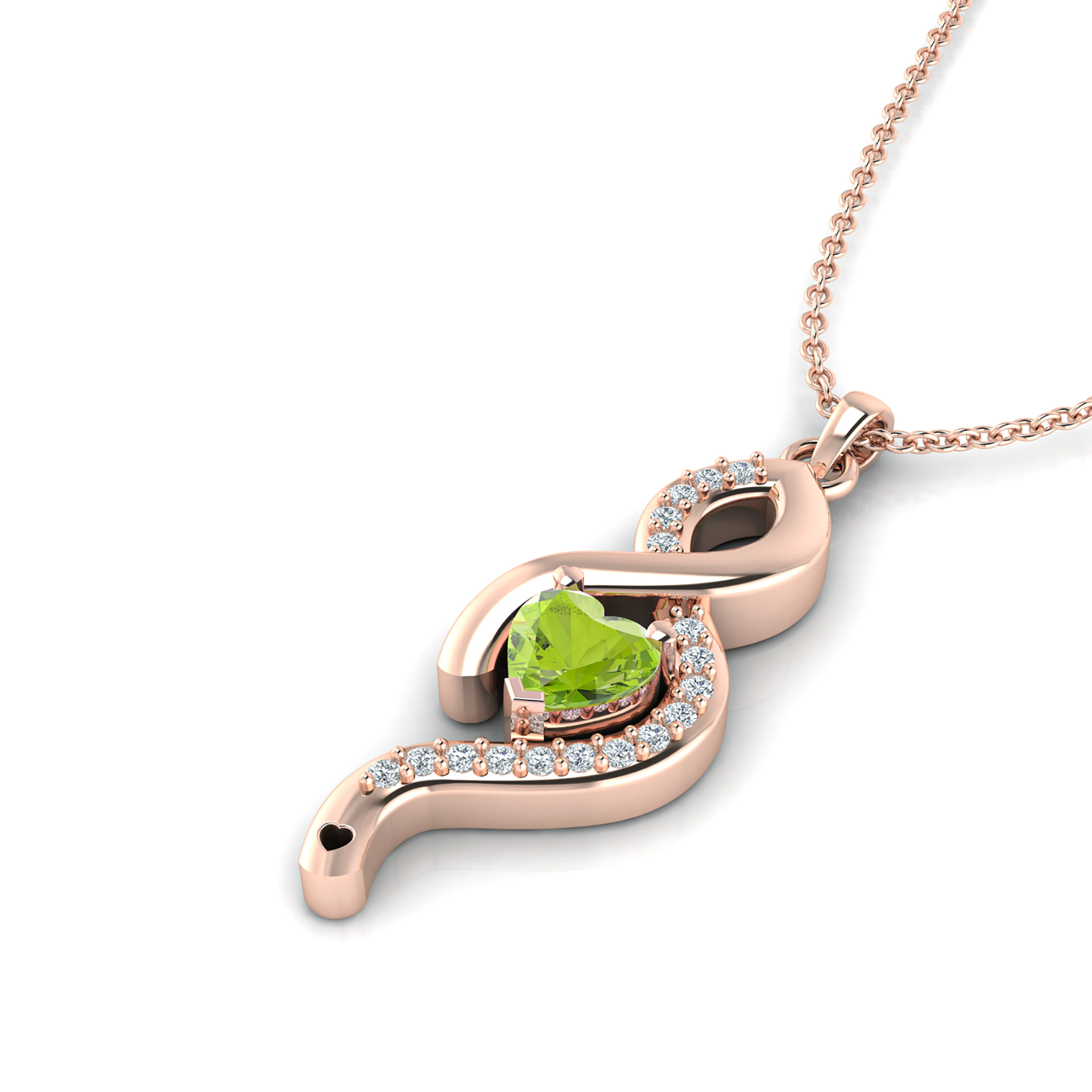 Rose Gold Plated Heart-Cut Peridot Cursive S-Style Designer Drop Pendant