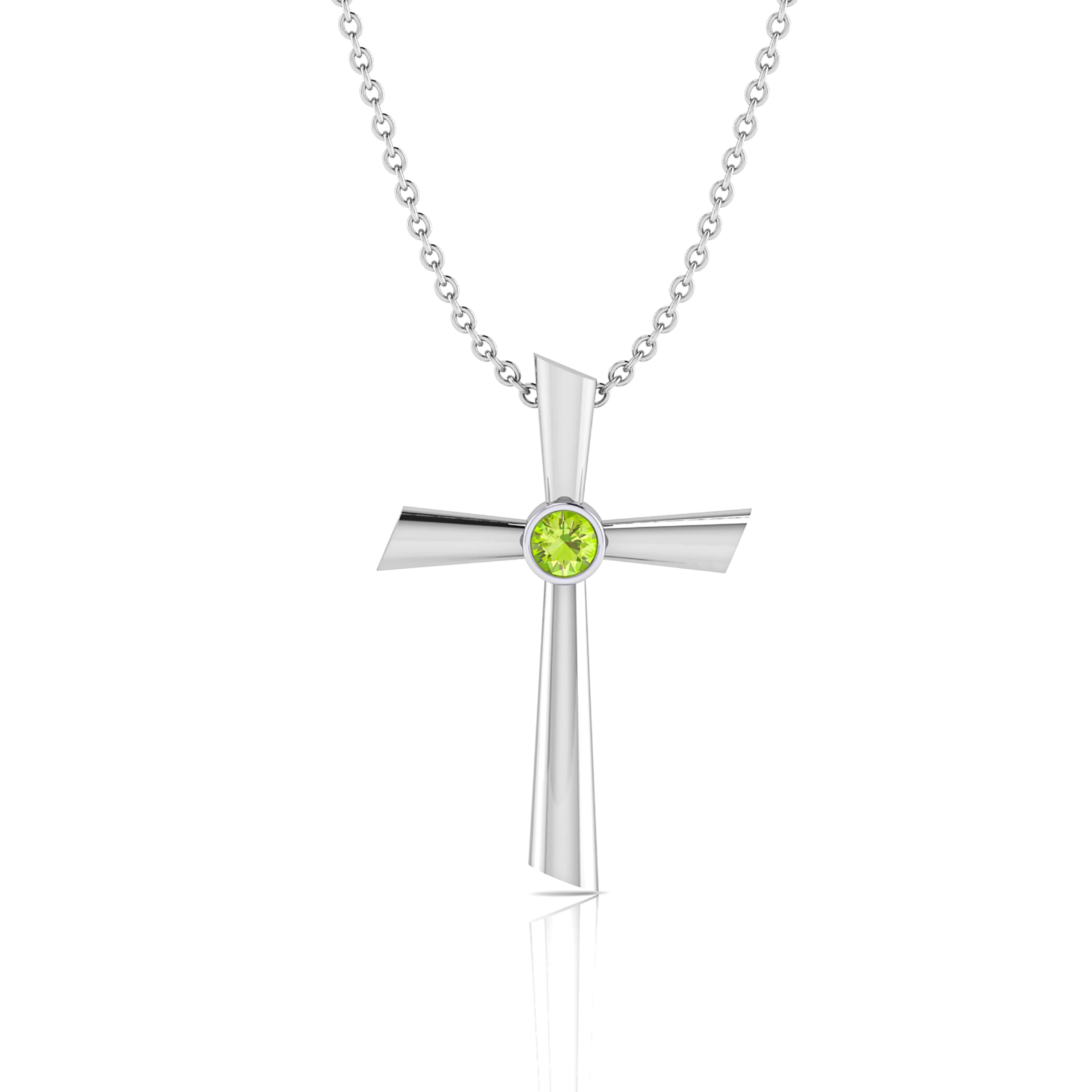 Peridot Bazel-Set Silver Cross Pendant