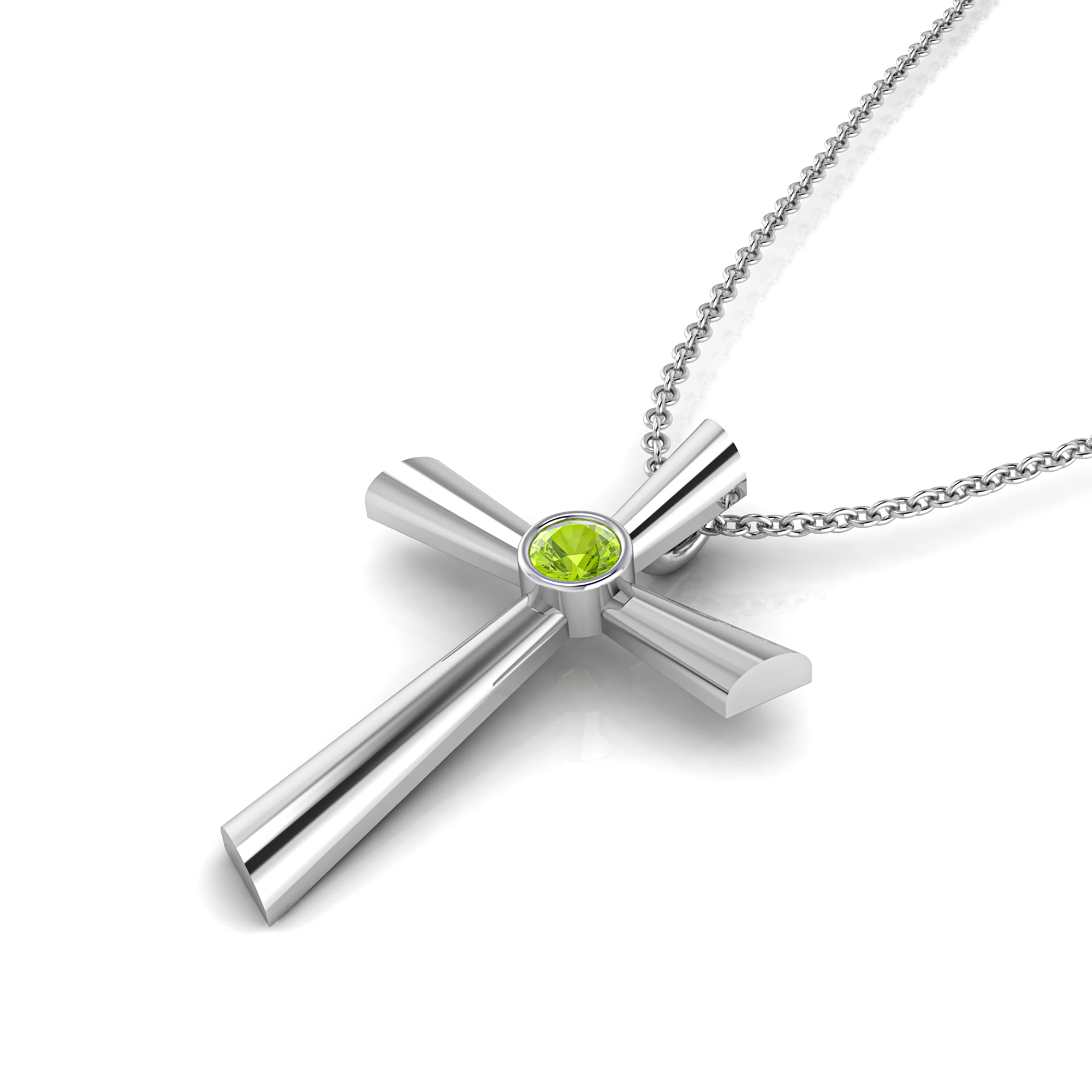 Peridot Bazel-Set Silver Cross Pendant