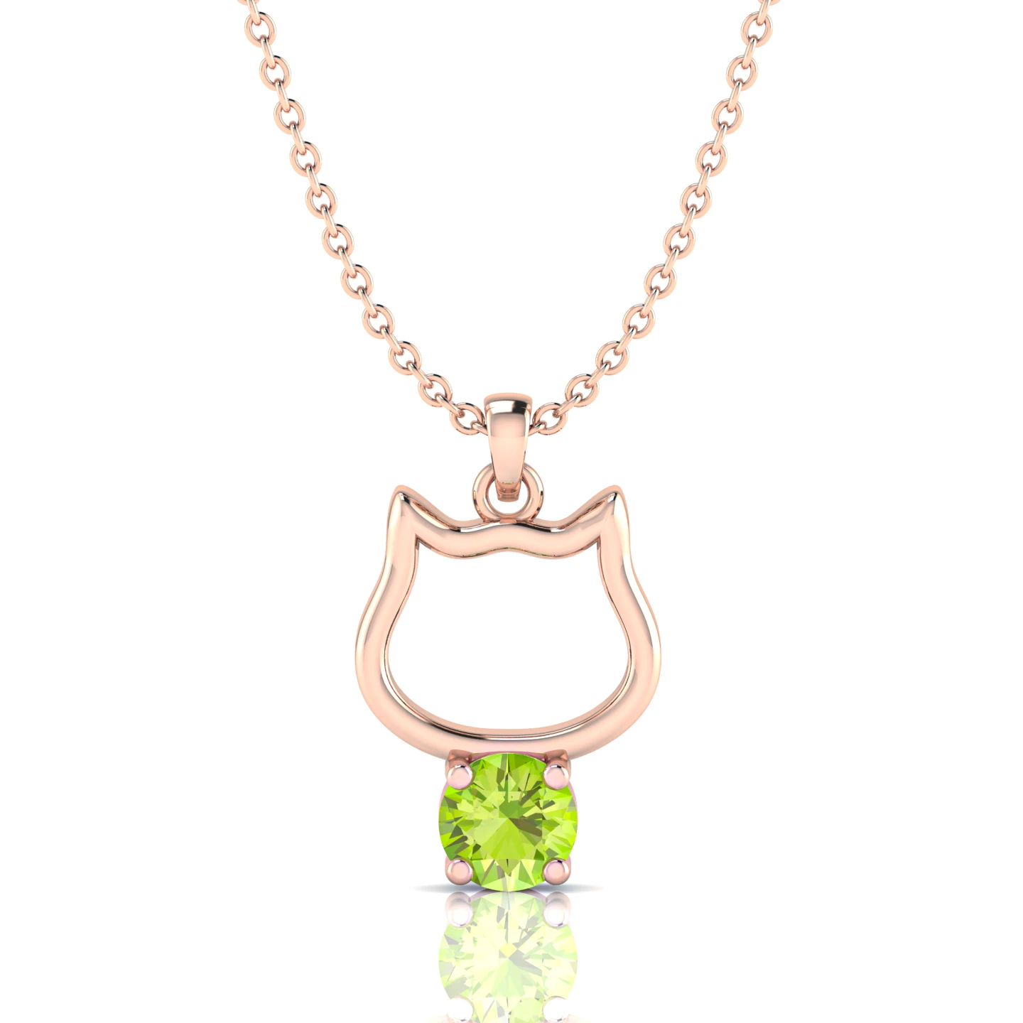 Designer Round Peridot Cat Rose Gold Plated Charm Pendant
