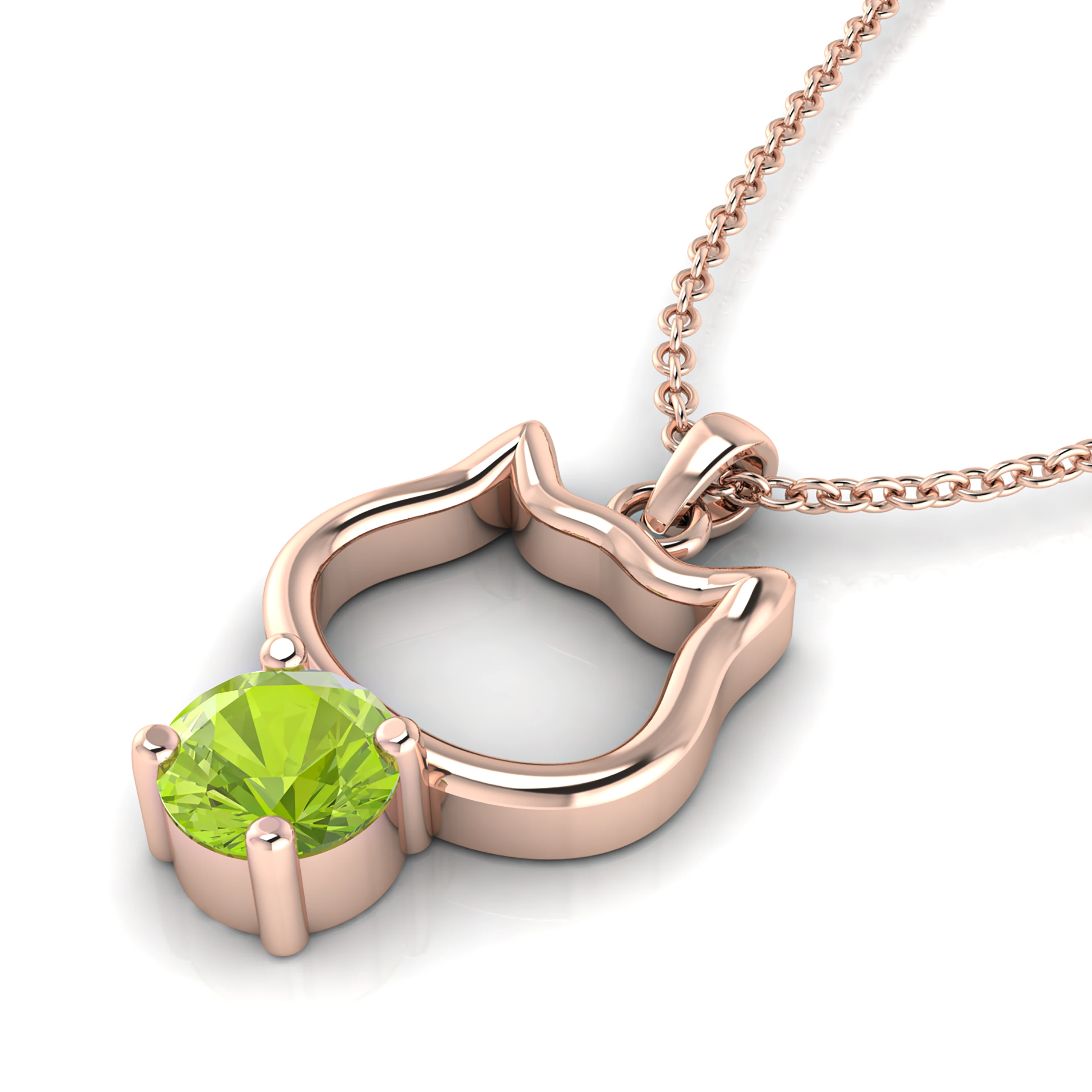 Designer Round Peridot Cat Rose Gold Plated Charm Pendant