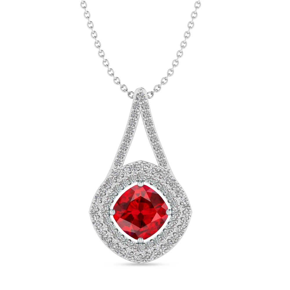 Cushion Square Garnet Inverted V-Bale Solitaire Silver Pendant