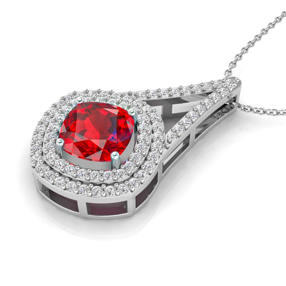 Cushion Square Garnet Inverted V-Bale Solitaire Silver Pendant