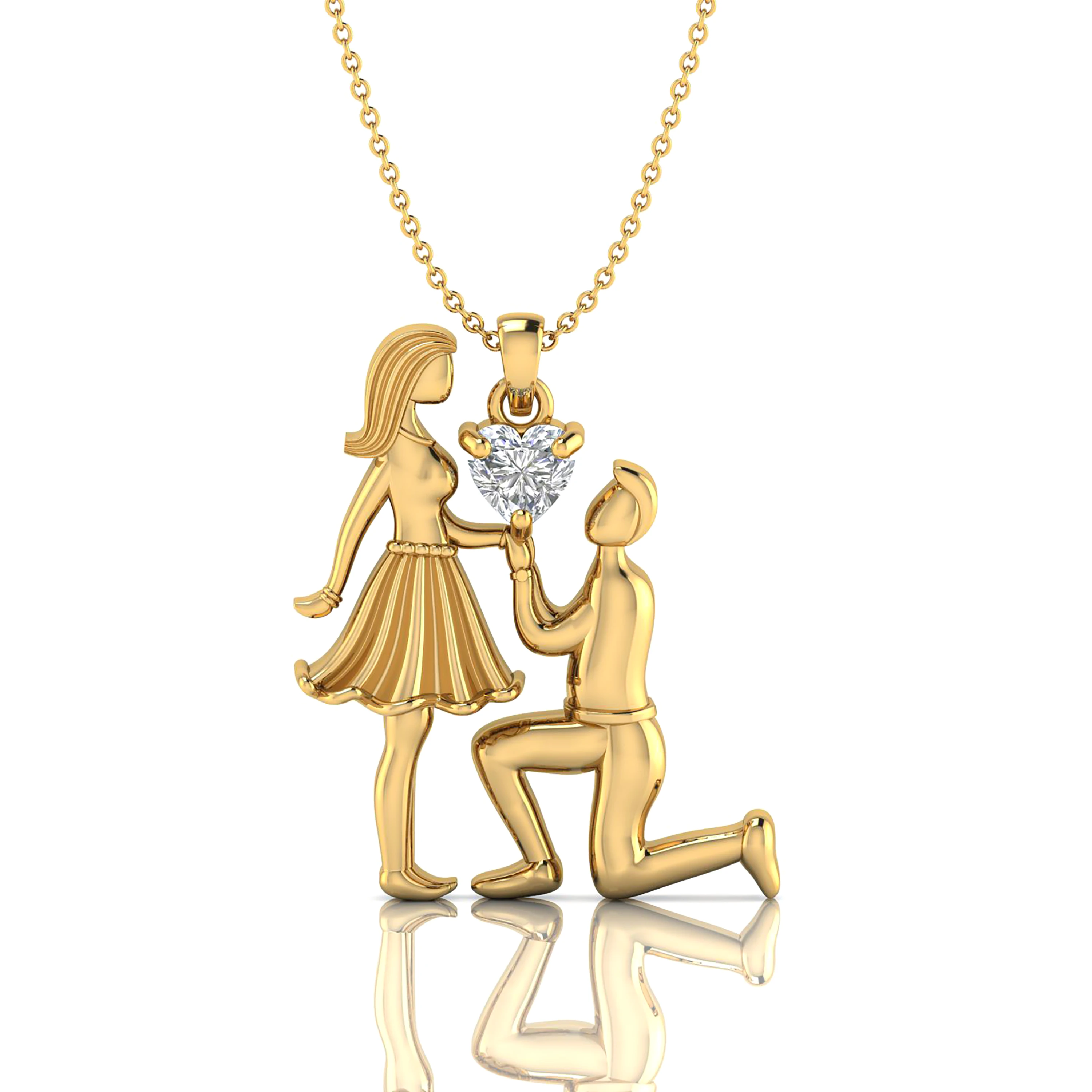 Heart Shape Diamond Proposal Style Gold Plated Pendant