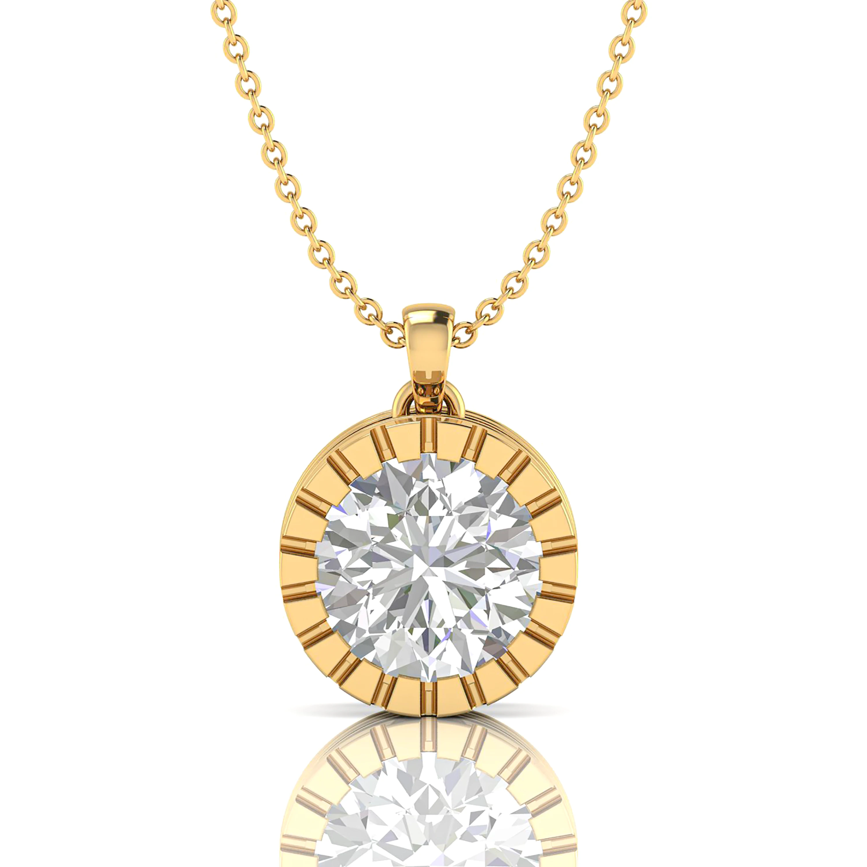 Milgrain Style Round Diamond Gold Plated Solitaire Pendant