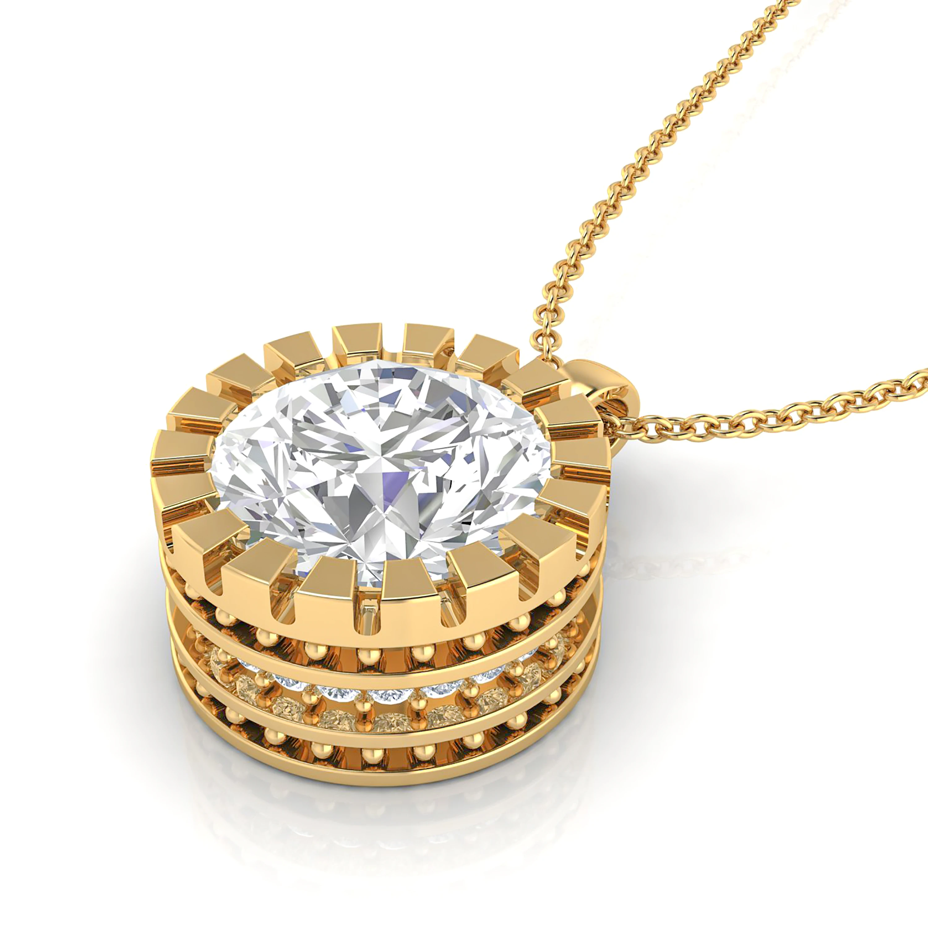 Milgrain Style Round Diamond Gold Plated Solitaire Pendant