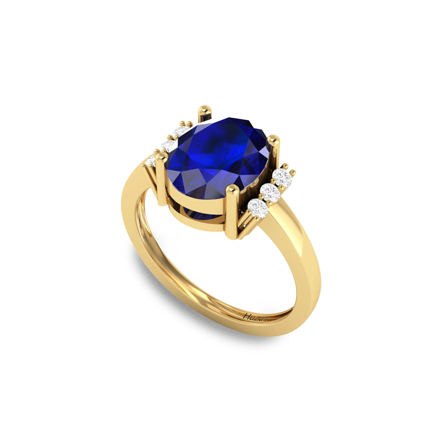 Sparkling Oval Blue Sapphire Diamond Gold Plated Ring