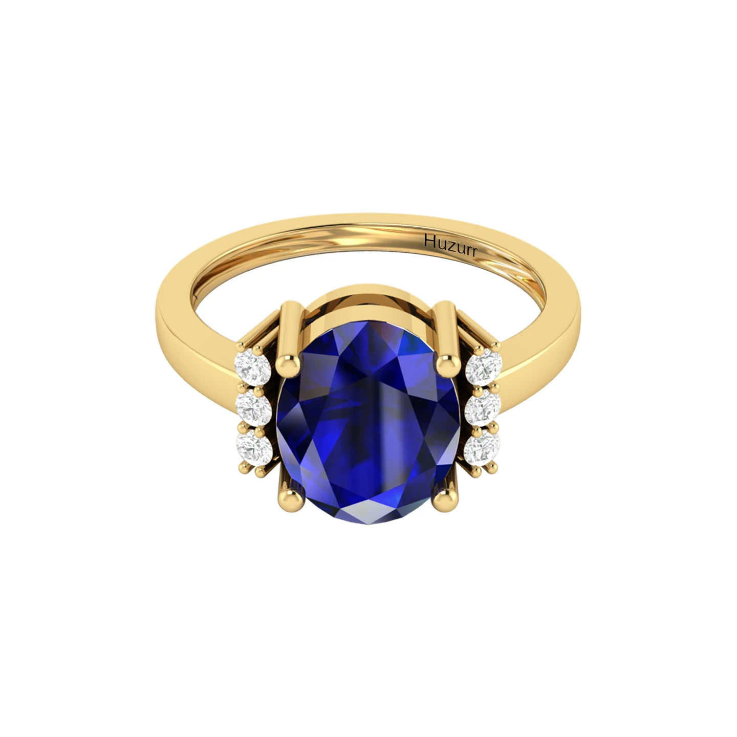 Sparkling Oval Blue Sapphire Diamond Gold Plated Ring
