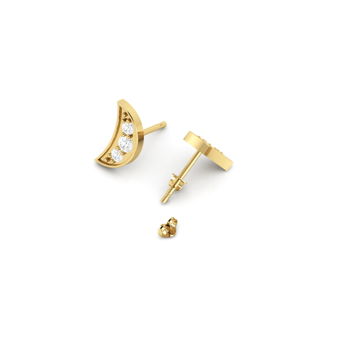 Sparkling Gold Plated Moon Stud Earrings For Women