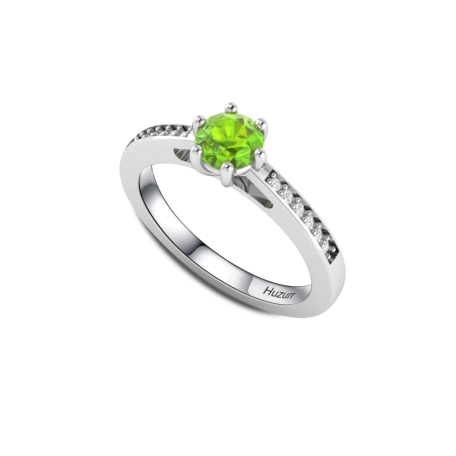 Green Round Peridot August Enhanced Silver Ring