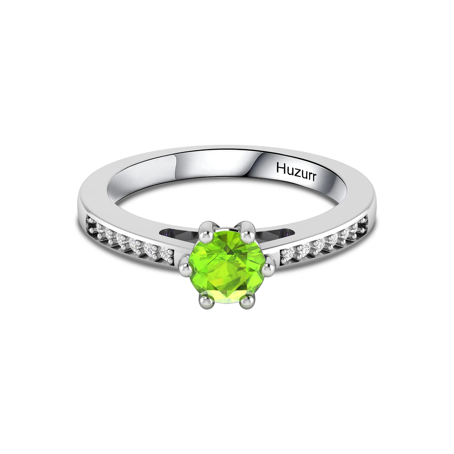Green Round Peridot August Enhanced Silver Ring