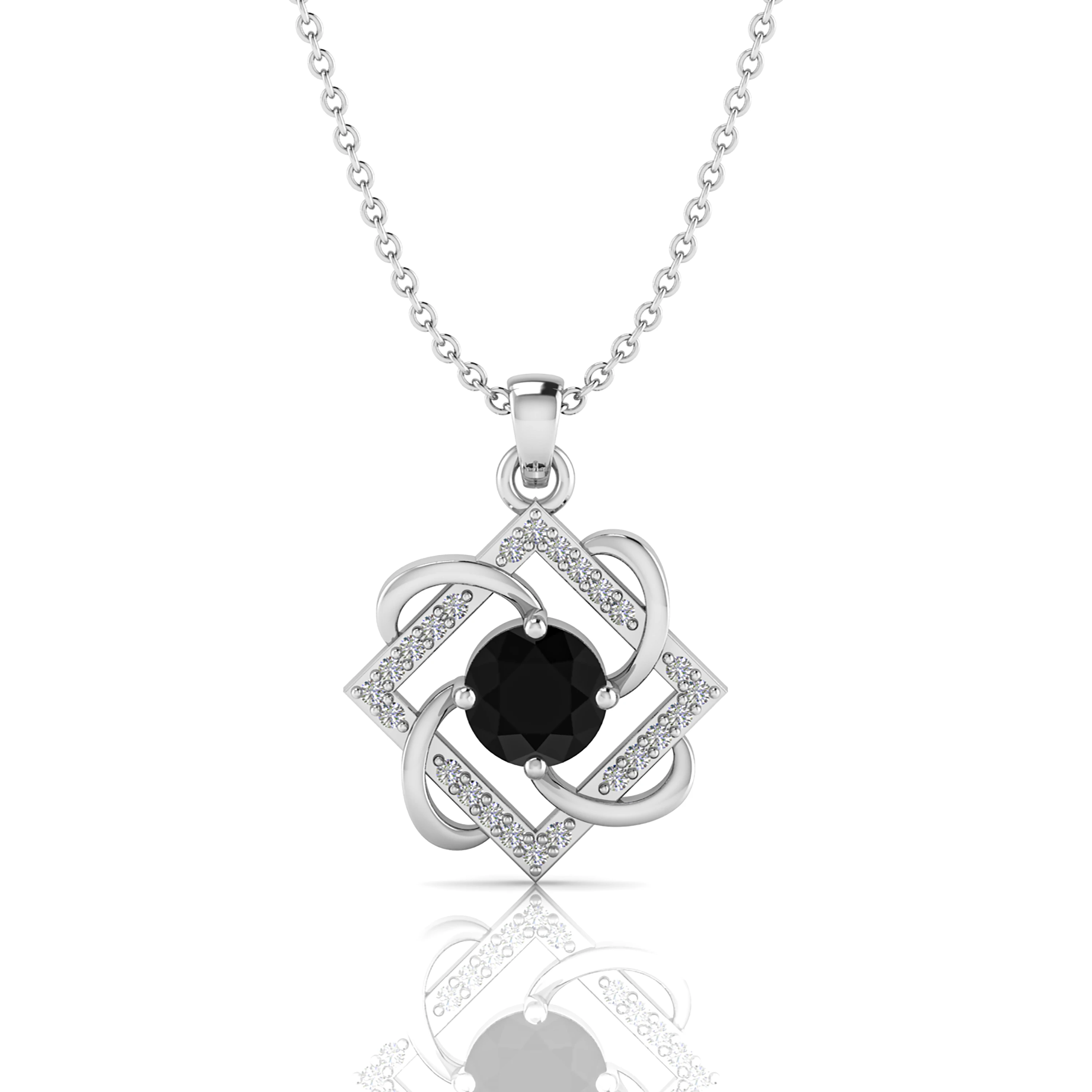 925 Silver Round Black Diamond Open Square Pendant