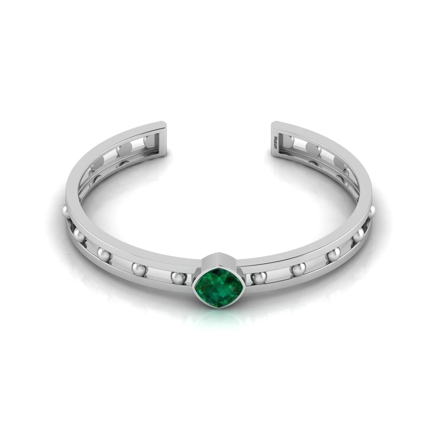 Bubble Handcuff Cushion-Cut Emerald Sterling Silver Bracelet