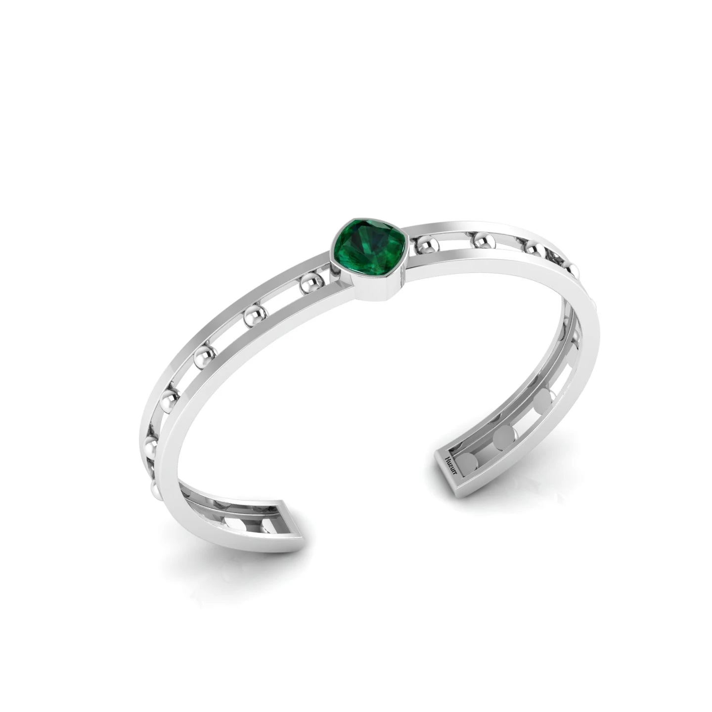 Bubble Handcuff Cushion-Cut Emerald Sterling Silver Bracelet