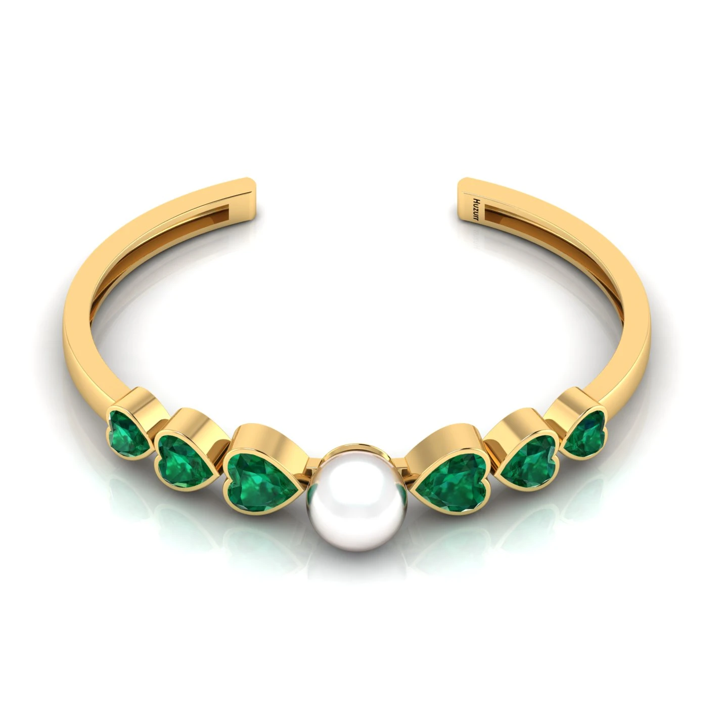 Freshwater Pearl & Heart-Cut Emerald Gold Filled Cuff Bracelet
