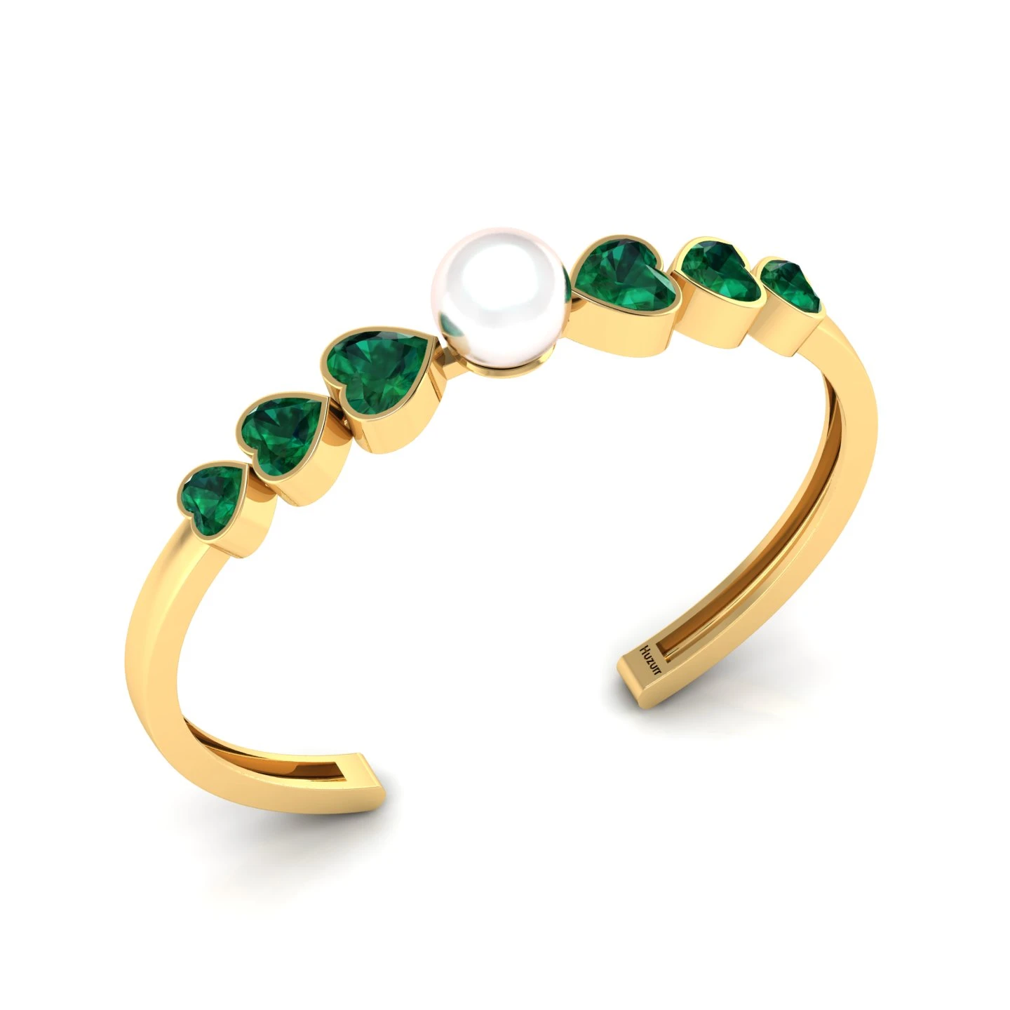 Freshwater Pearl & Heart-Cut Emerald Gold Filled Cuff Bracelet