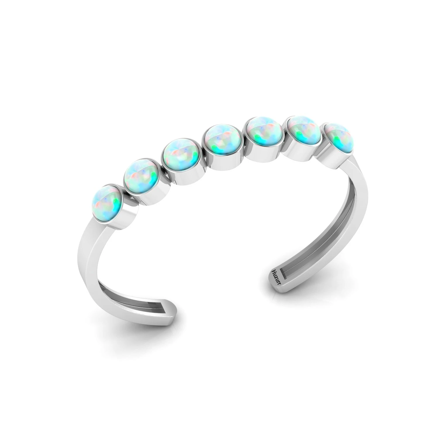 Round 7 Stone Opal Cuff Sterling Silver Bracelet