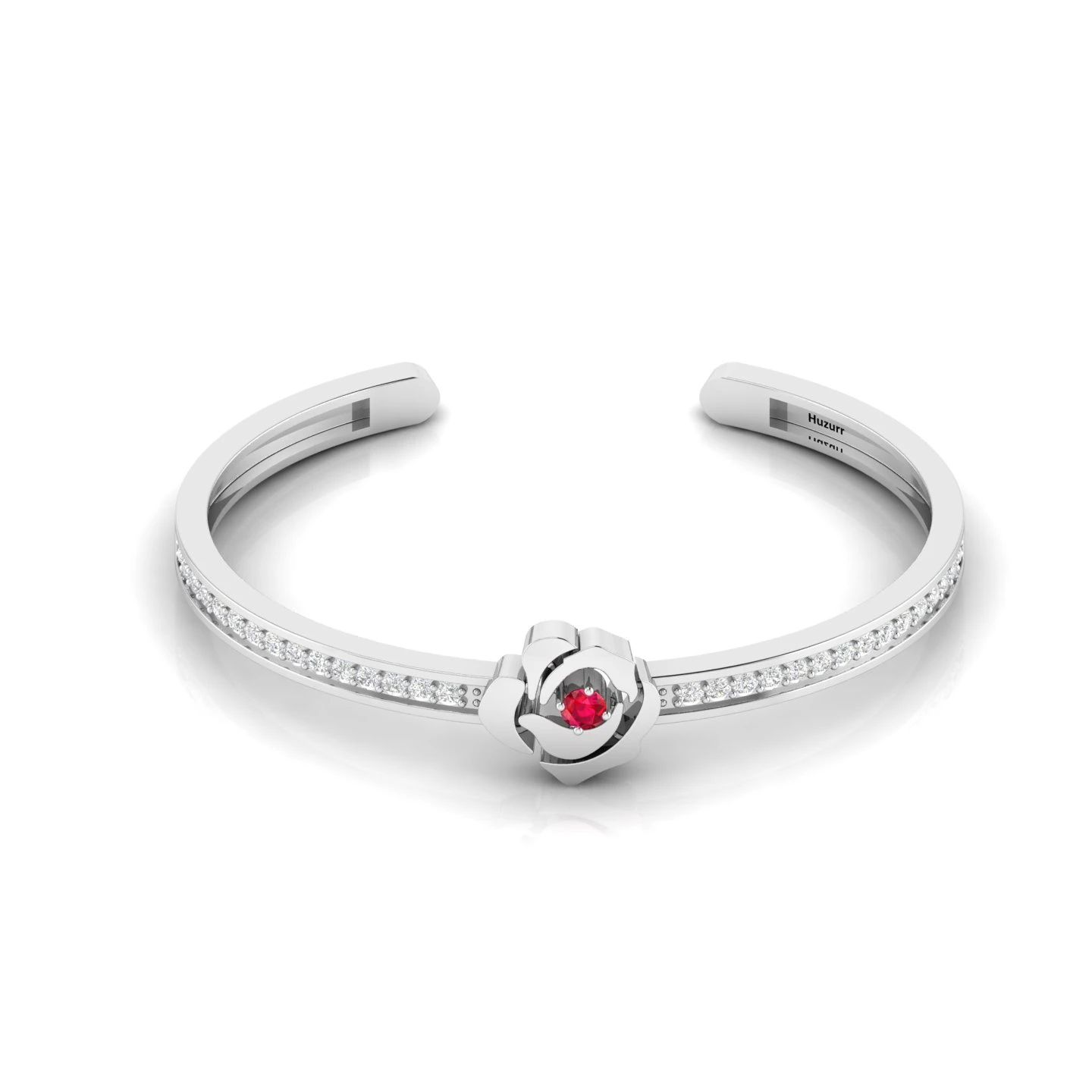 Sterling Silver Ruby Rose Flower Bracelet