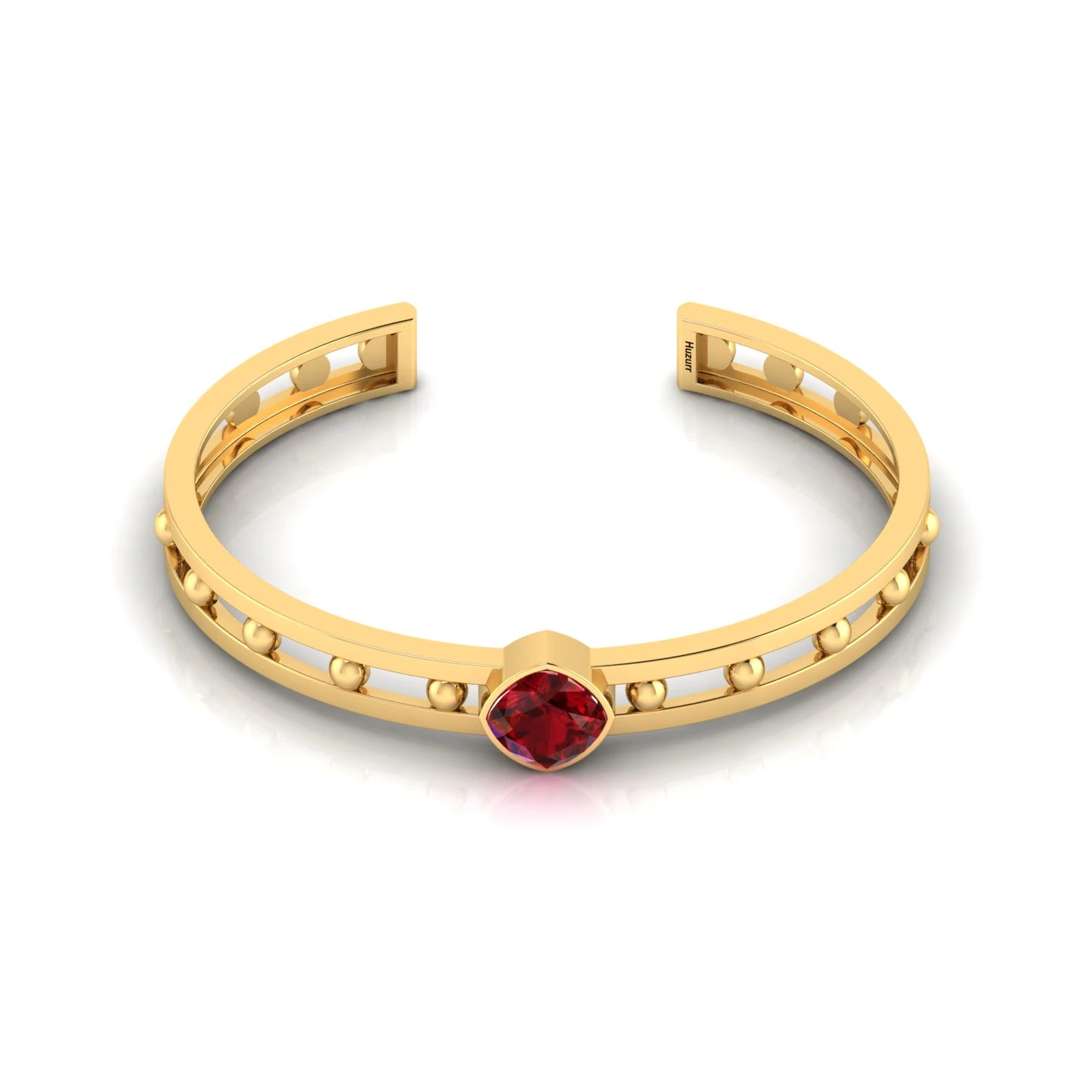 Cushion-Cut Garnet Bubble Gold Filled Handcuff Bracelet