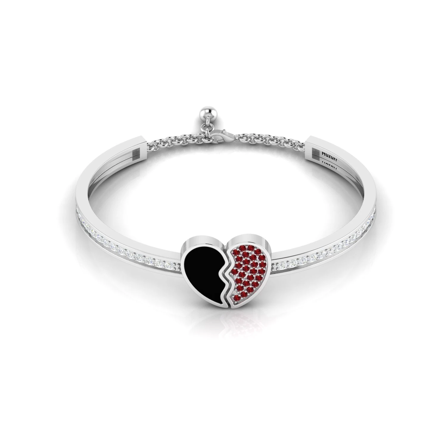 925 Silver Garnet And Black Enamel Broken Heart Bracelet