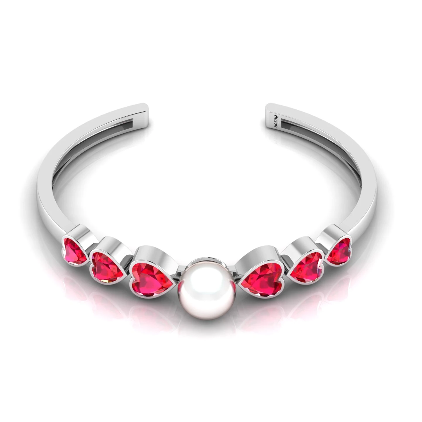 Freshwater Pearl & Heart-Cut Ruby Cuff Sterling Silver Bracelet