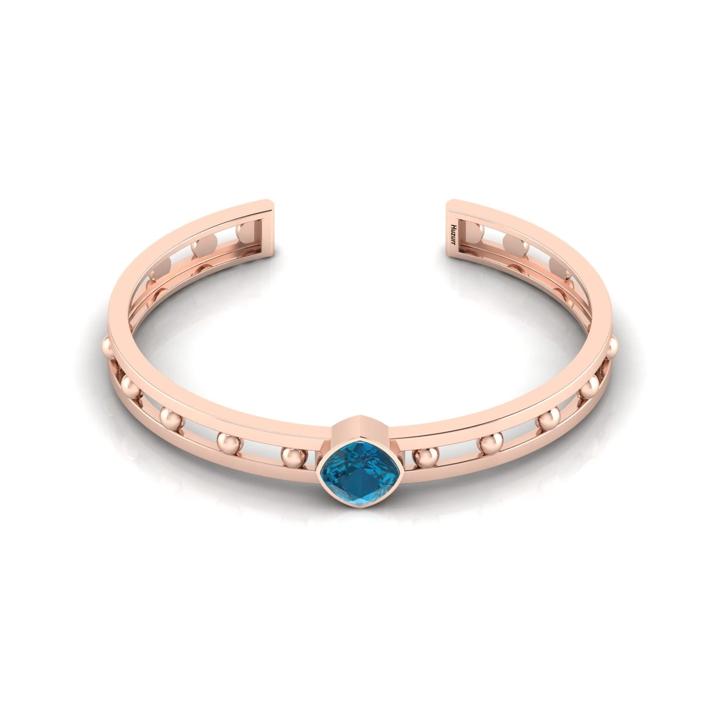 Cushion-Cut London Blue Topaz Rose Gold Filled Bubble Handcuff Bracelet