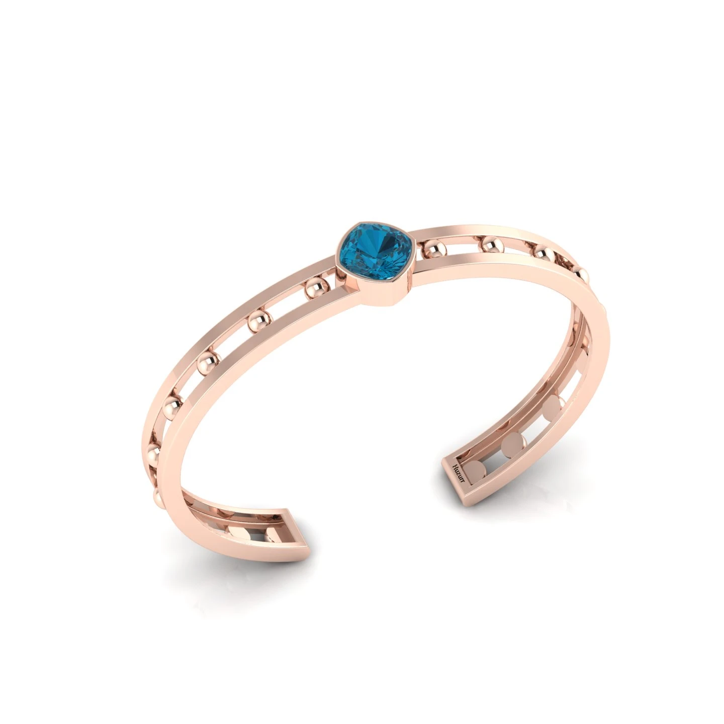 Cushion-Cut London Blue Topaz Rose Gold Filled Bubble Handcuff Bracelet