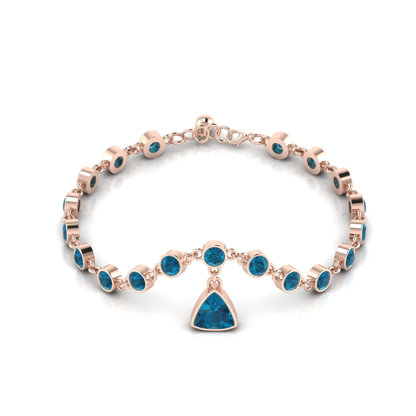 Tennis London Blue Topaz Charm Rose Gold Filled Bracelet