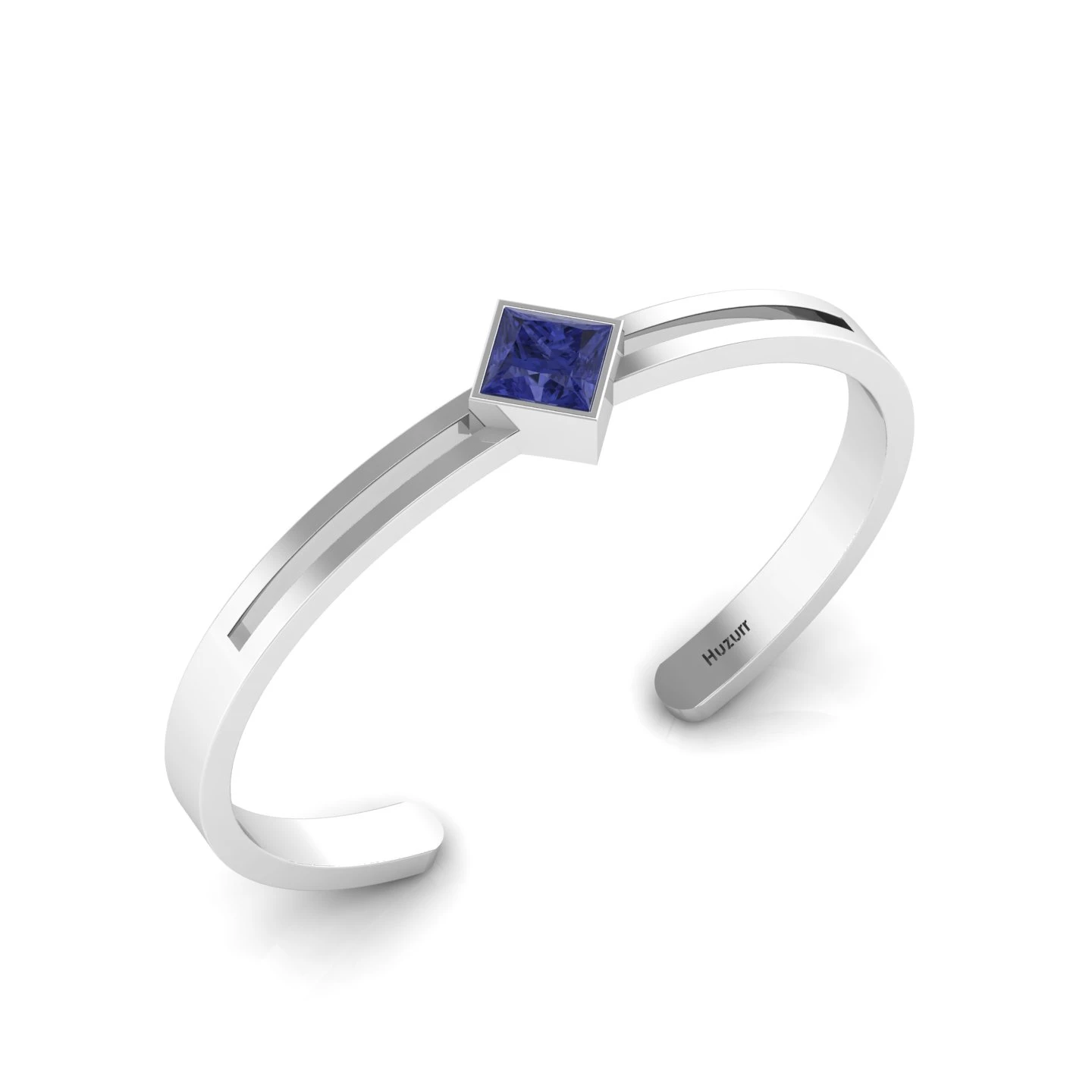 Princess-Cut Tanzanite Handcuff Sterling Silver Bracelet