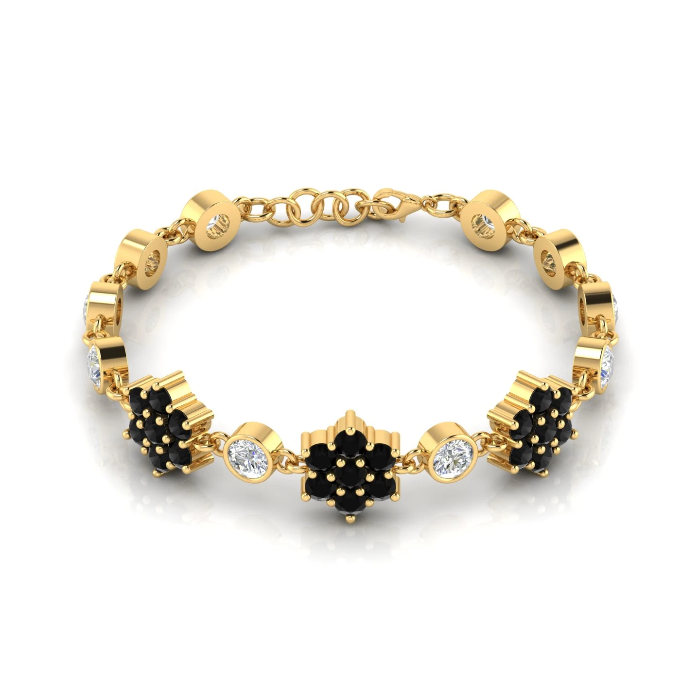 Gold Filled Black Diamond Flower Chain Tennis Bracelet