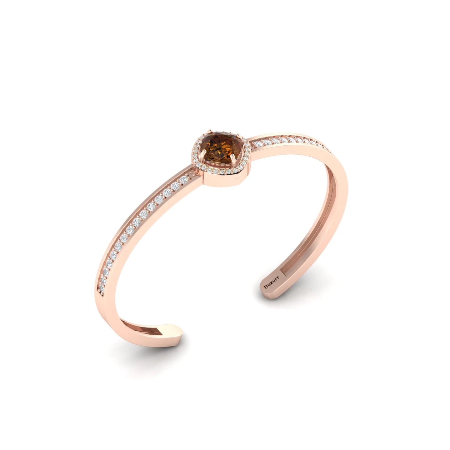 Cushion Square Coffee Diamond Rose Gold Filled Cuff Bracelet